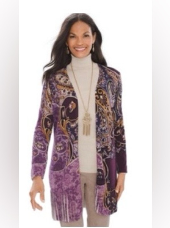 Chico's Sweaters - Chico's Purple Paisley Open-Front Longer Cardigan 1 (8/10)